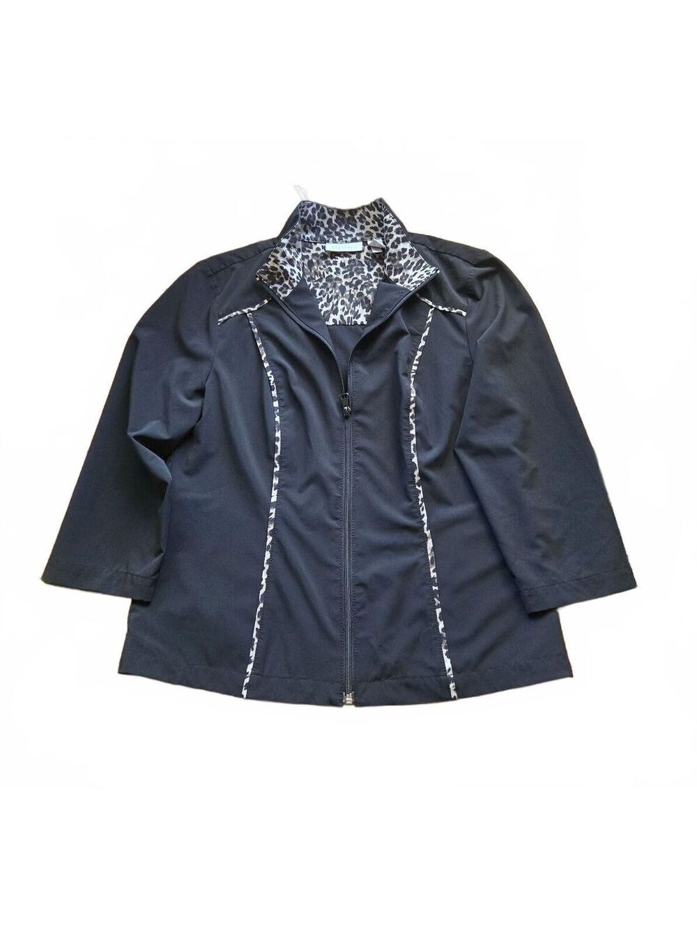 Weekends Black Jacket with Leopard Print Lining and Trim, Size Large